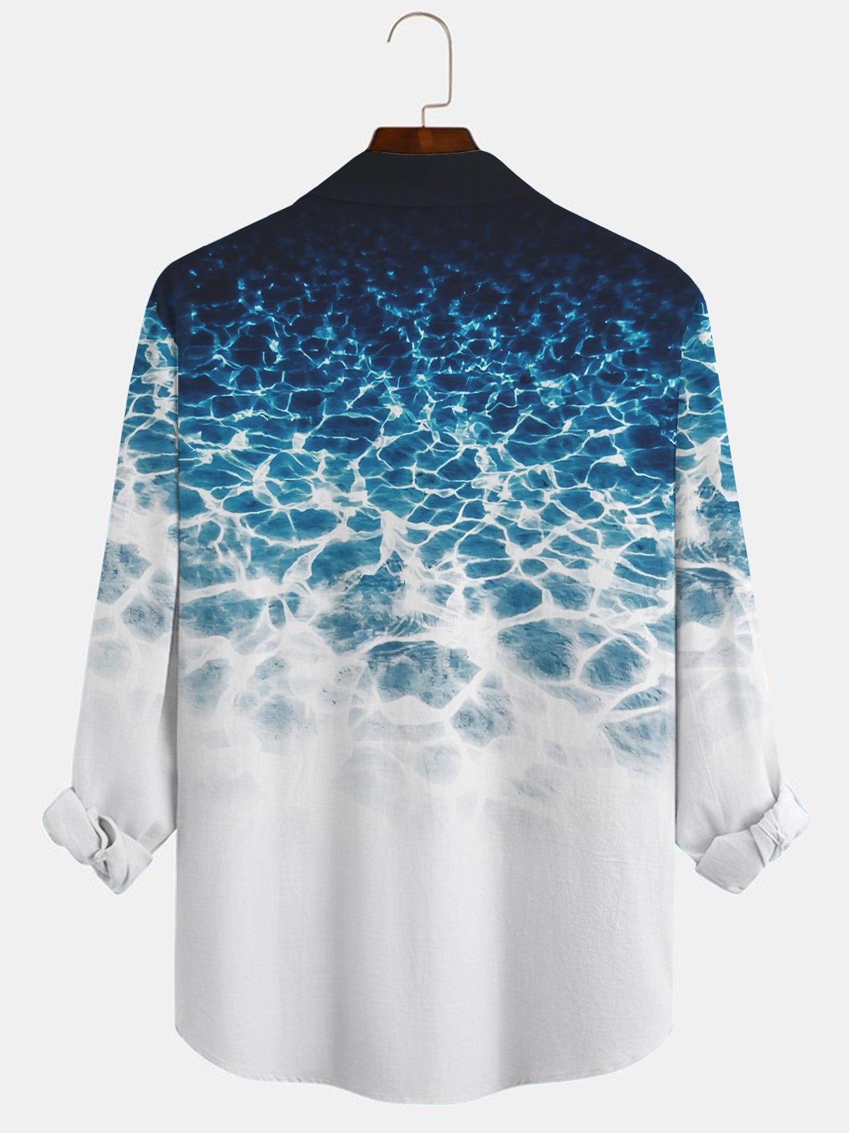 JoyMitty Nature  Fiber Shirt Water Ripple Print Casual Men's Hawaiian Beach Vacation Oversized Long Sleeve Shirt