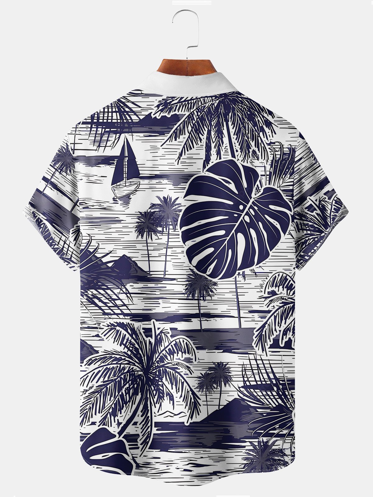 JoyMitty Beach Vacation Men's White Hawaiian Shirts Coconut Tree Island Art Stretch Plus Size Aloha Camp Pocket Shirts