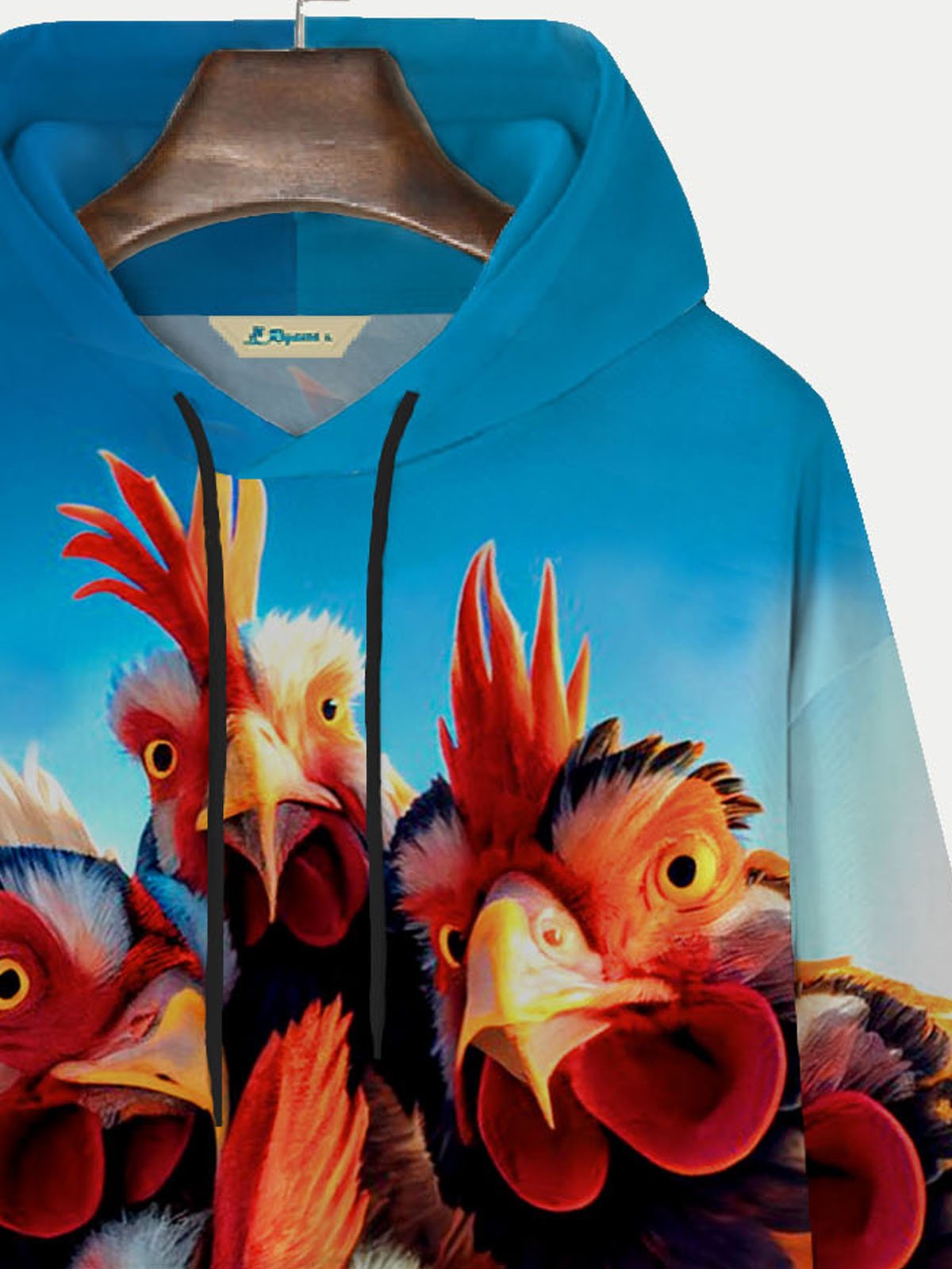 JoyMitty Vintage Rooster Gradient Print Men's Pocket Hoodie