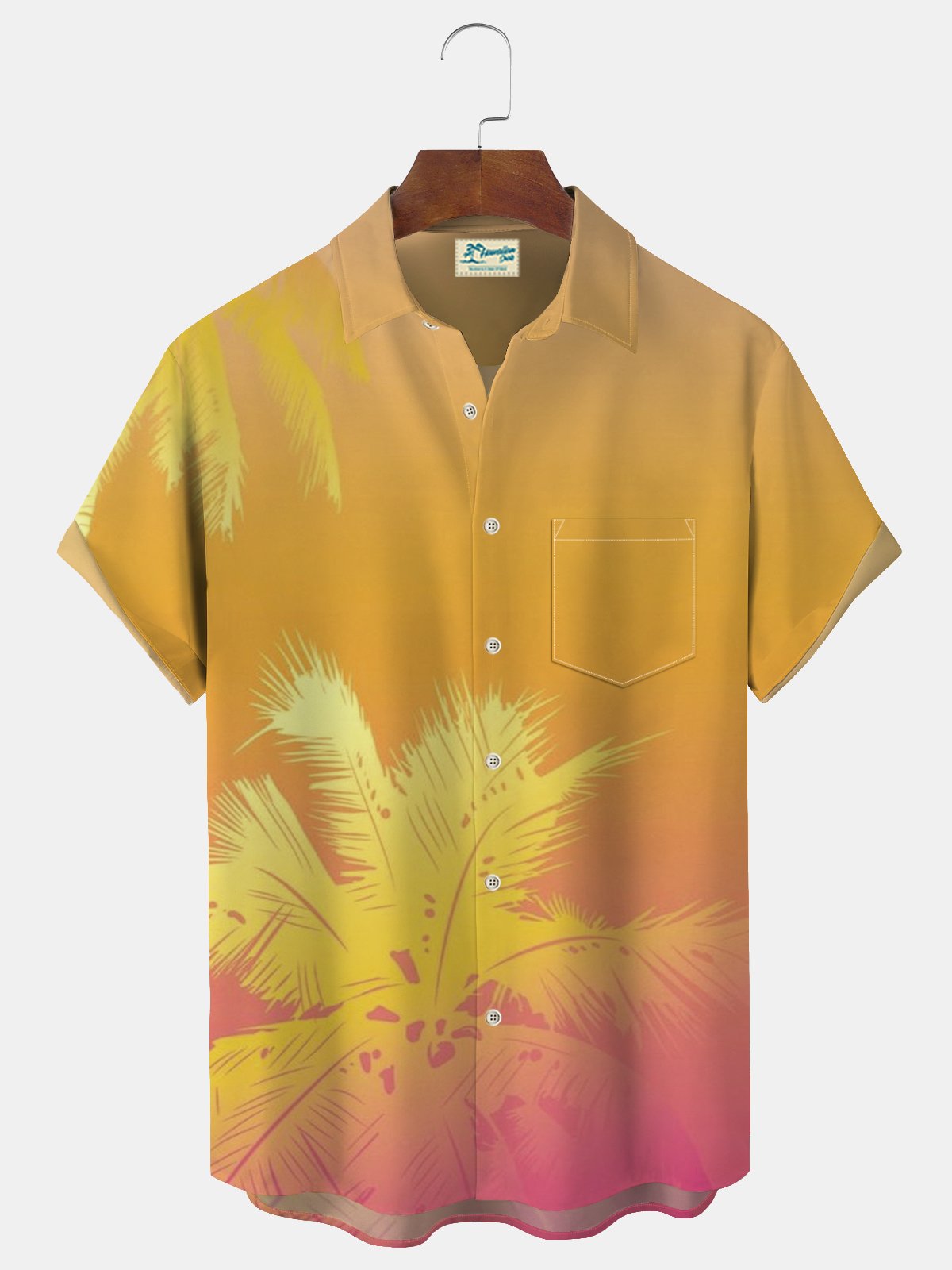 JoyMitty Ombre Coconut Tree Print Beach Men's Hawaiian Oversized Short Sleeve Shirt with Pockets