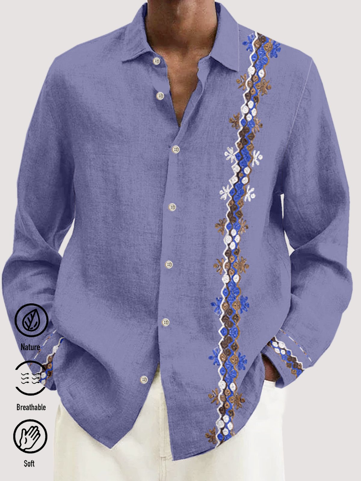 JoyMitty  Guayabera Casual Men's Vacation Big and Tall Long Sleeve Shirt