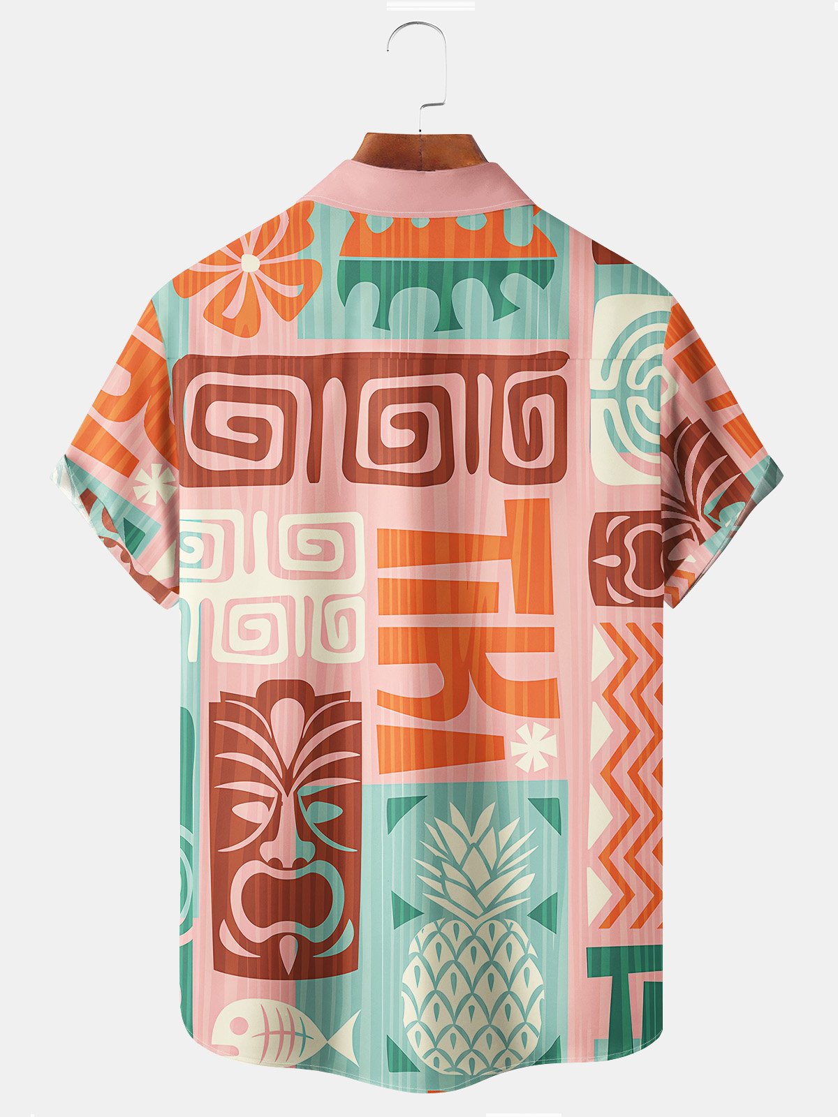 JoyMitty Beach Vacation Tiki Totem Pink Men's Hawaiian Shirts Surfboard Stretch Plus Size Aloha Camp Shirts