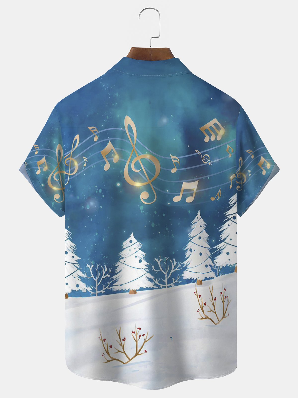 Santa Sing Music Print Beach Men's Hawaiian Oversized Shirt with Pockets