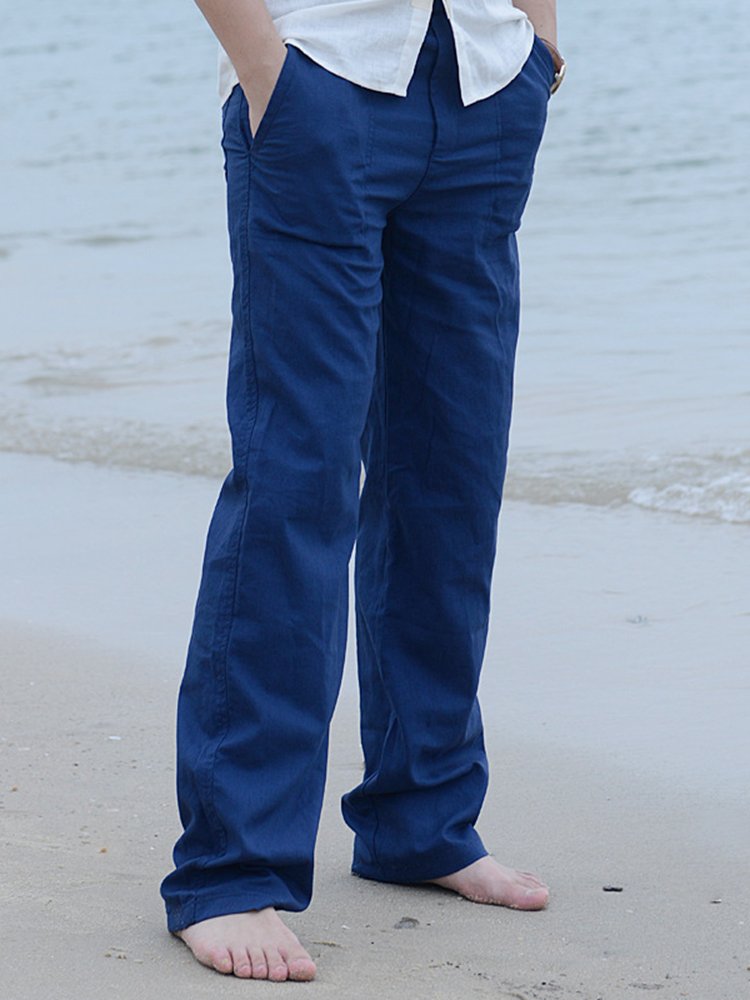 Men's Casual Nature  Fiber Trousers Elastic Waist Straight Leg Beach Shorts