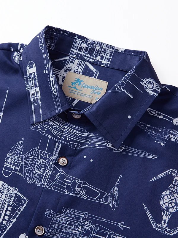 JoyMitty 50's Retro Aerospace Technology Men's Casual Long Sleeve Shirts Stretch Large Size Cartoon Print Button Camp Shirts