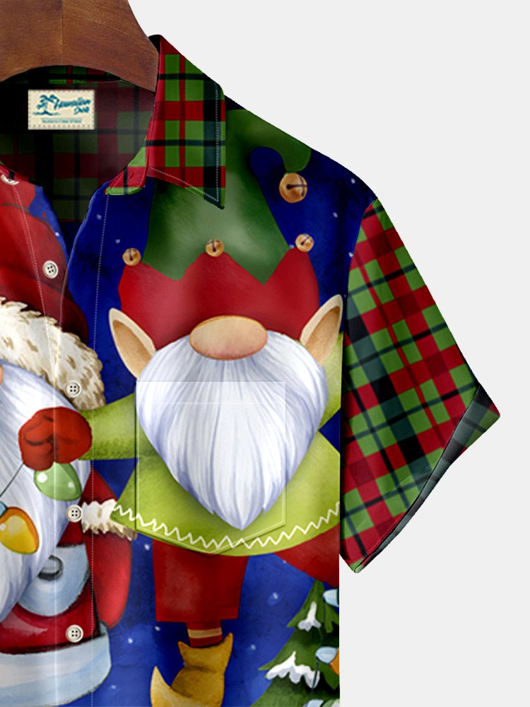 JoyMittyChristmas Gnomes Print  Men's Hawaiian Oversized Shirt with Pockets