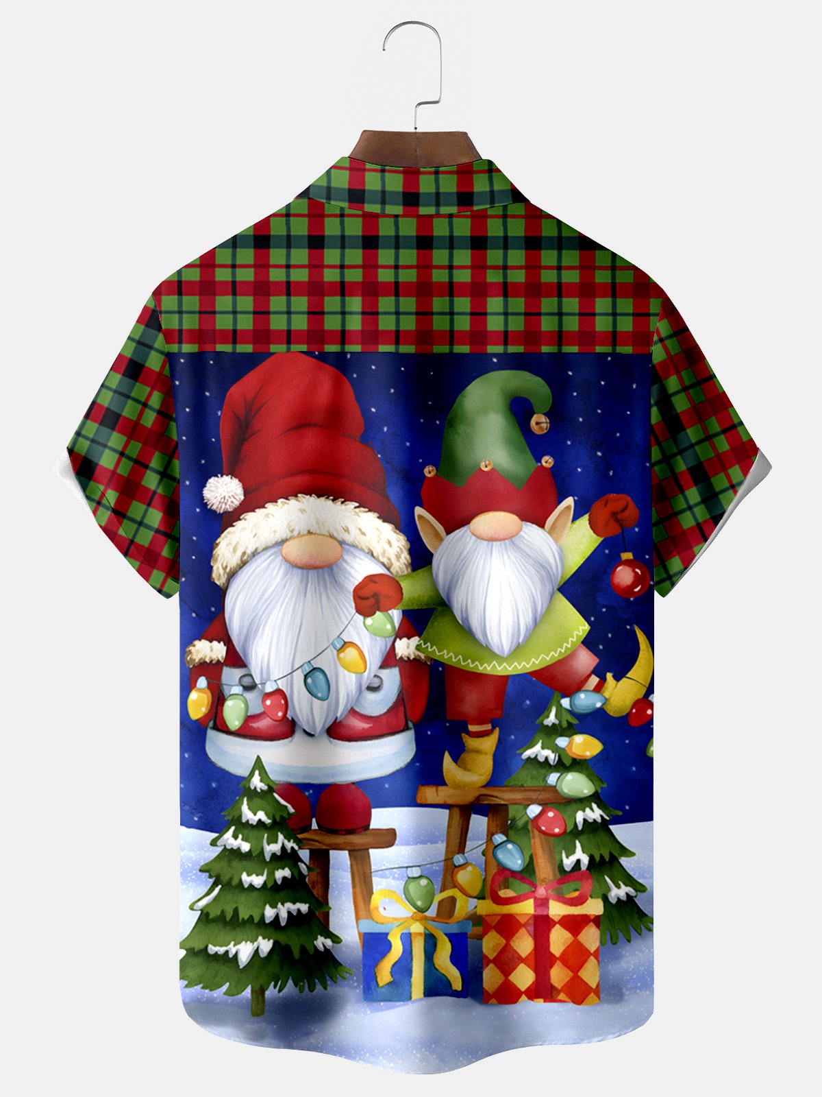 JoyMittyChristmas Gnomes Print  Men's Hawaiian Oversized Shirt with Pockets