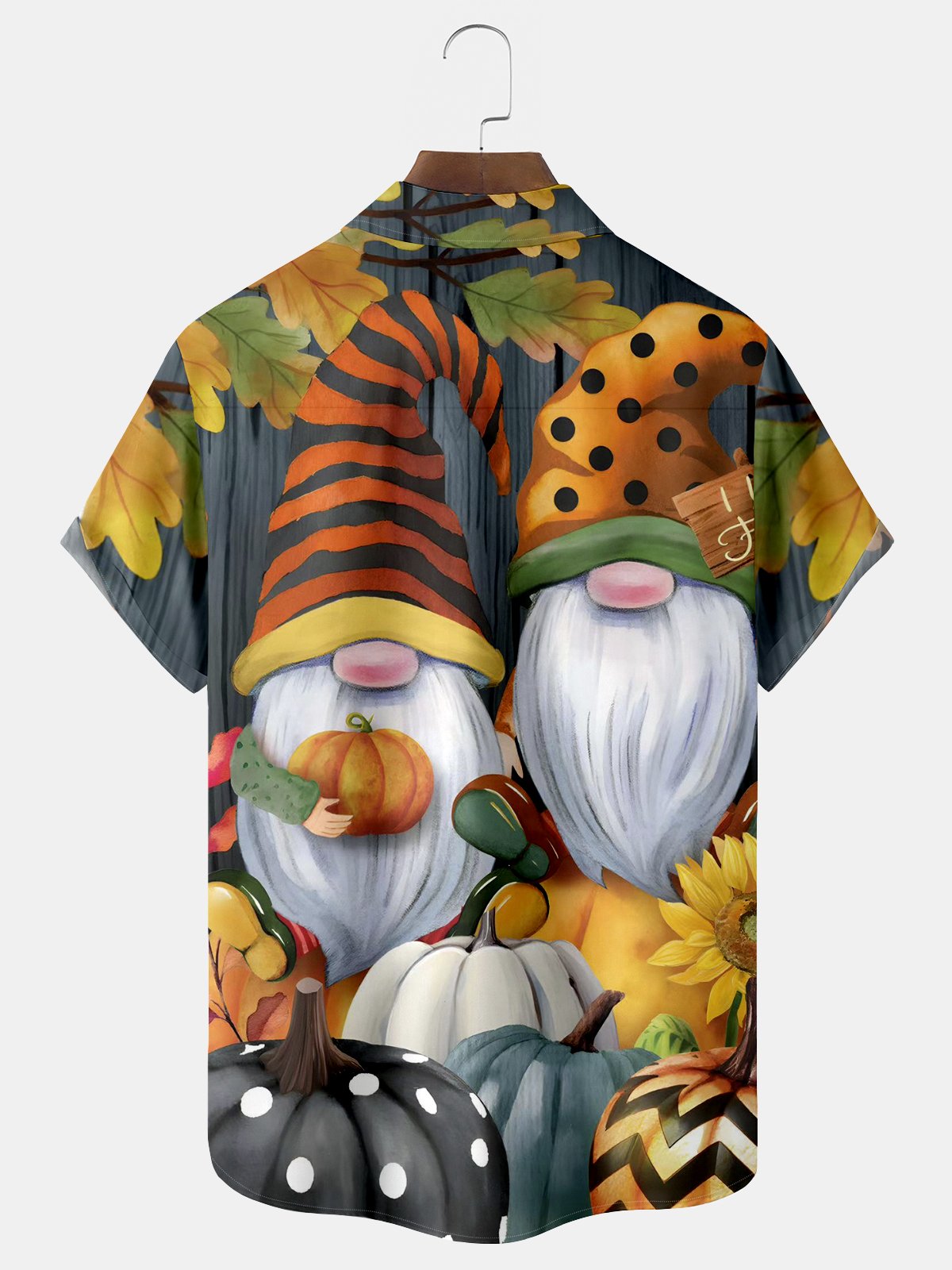 Thanksgiving Gnomes Print  Men's Hawaiian Oversized Shirt with Pockets