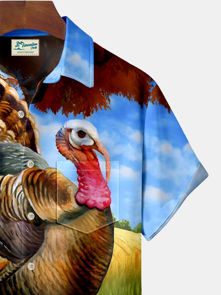 Thanksgiving Turkey Squash Print Men's Hawaiian Oversized Shirt with Pockets