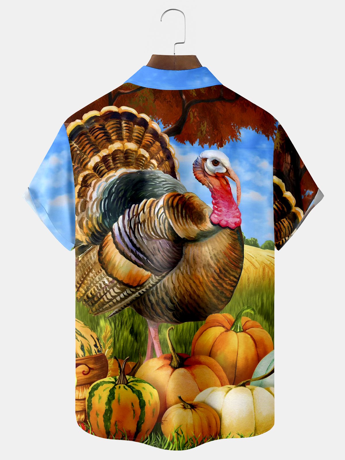 Thanksgiving Turkey Squash Print Men's Hawaiian Oversized Shirt with Pockets