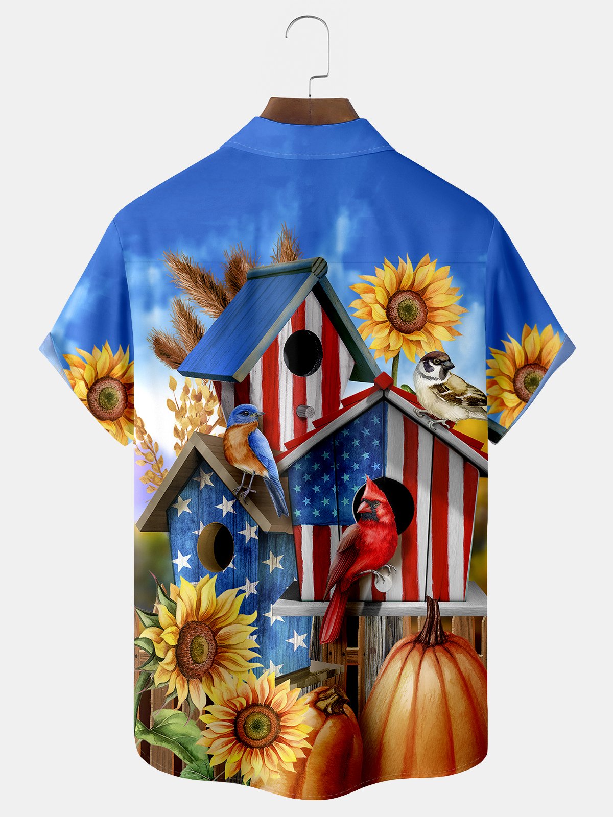 JoyMitty Parrot Pumpkin Print Men's Hawaiian Oversized Shirt with Pockets