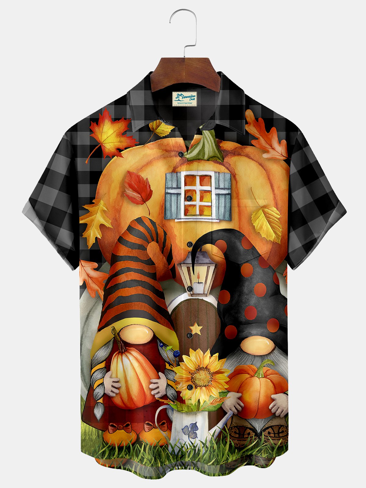 JoyMittyHalloween Gnomes  Print  Men's Hawaiian Oversized Shirt with Pockets