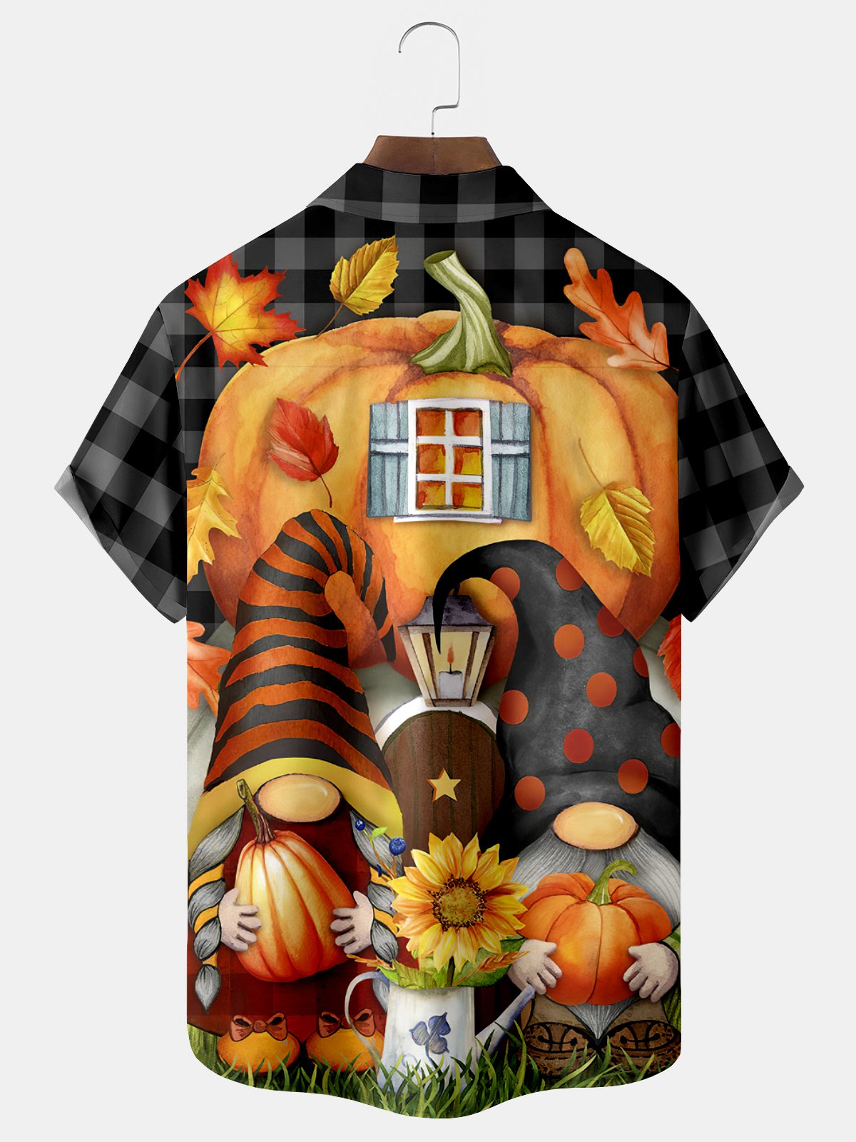 JoyMittyHalloween Gnomes  Print  Men's Hawaiian Oversized Shirt with Pockets