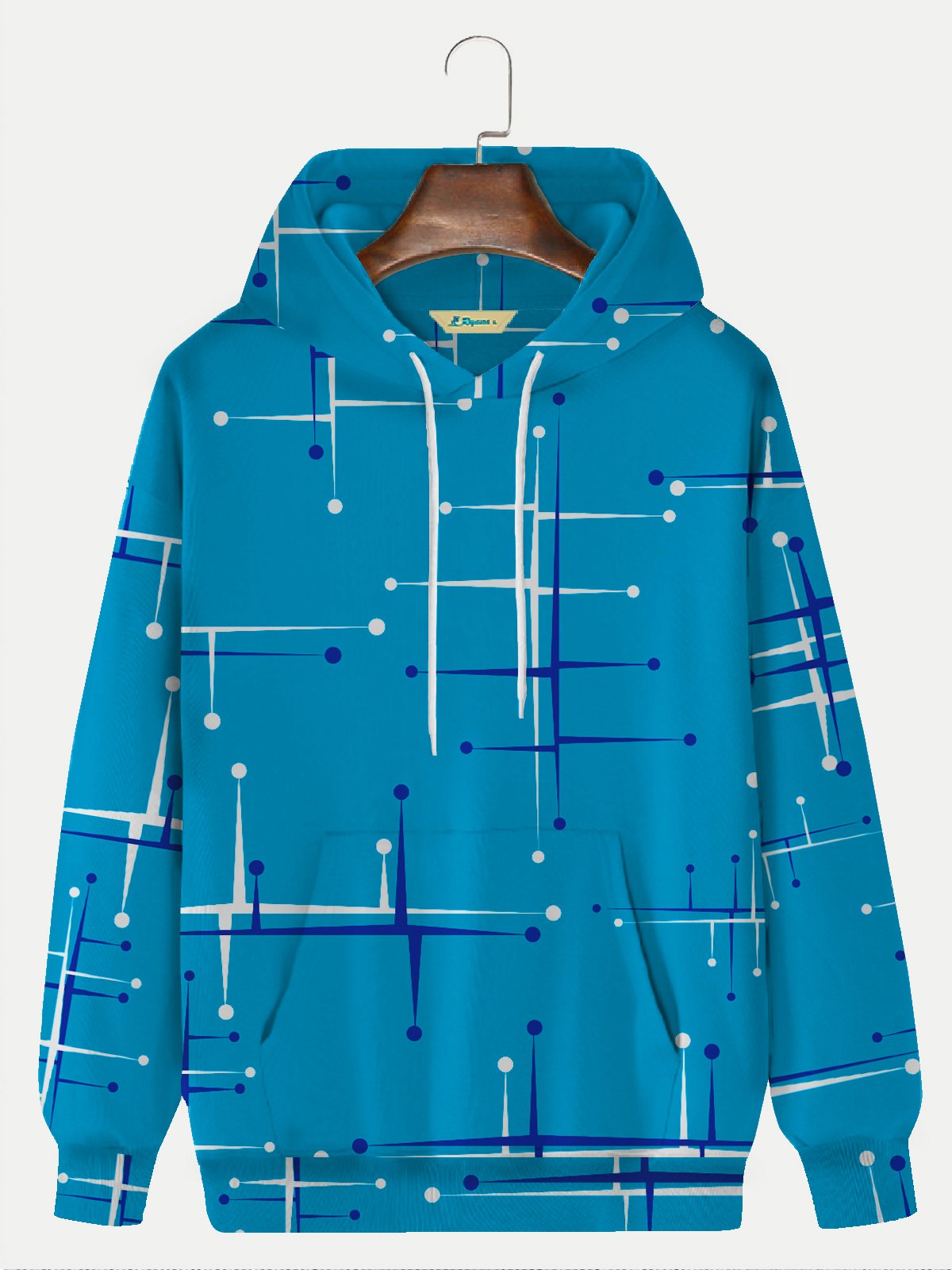 JoyMitty 50's Vintage Mid-Century Geometric Art Blue Men Hoodies Stretch Plus Size Casual Sweatshirts