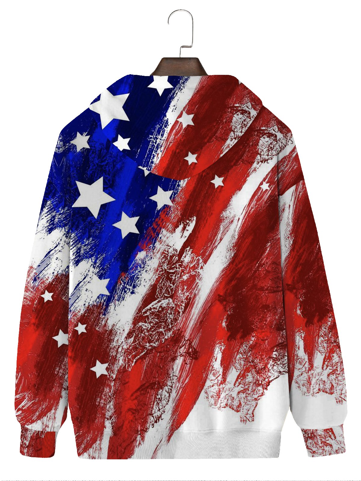 JoyMitty American Flag Casual Red Men Hoodies Star Art Gradient Oversized Stretch Knit Pullover Sweatshirts
