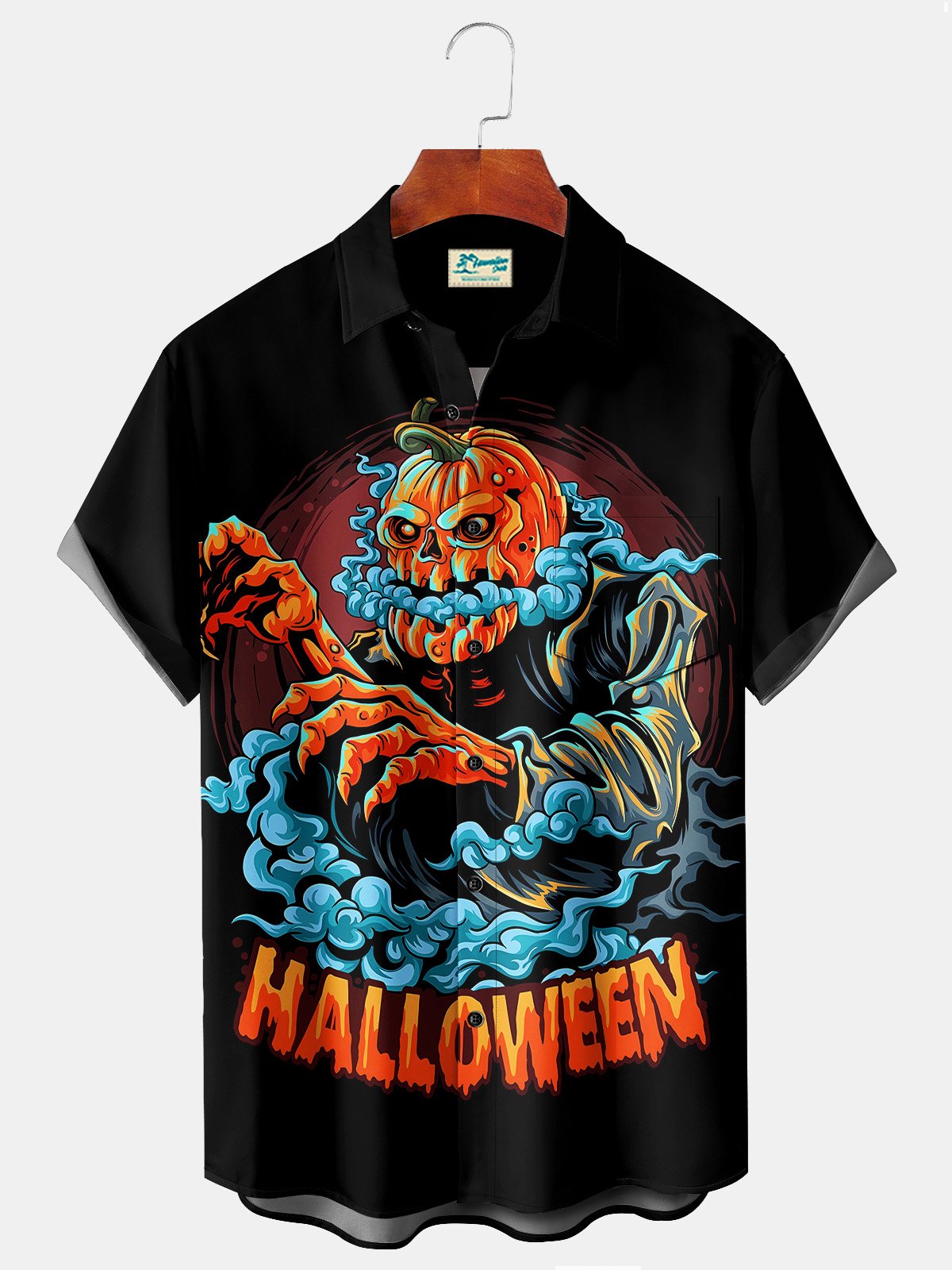 Halloween Pumpkin Monster Black Men's Casual Shirts Stretch Oversized Aloha Camp Button Down Shirts