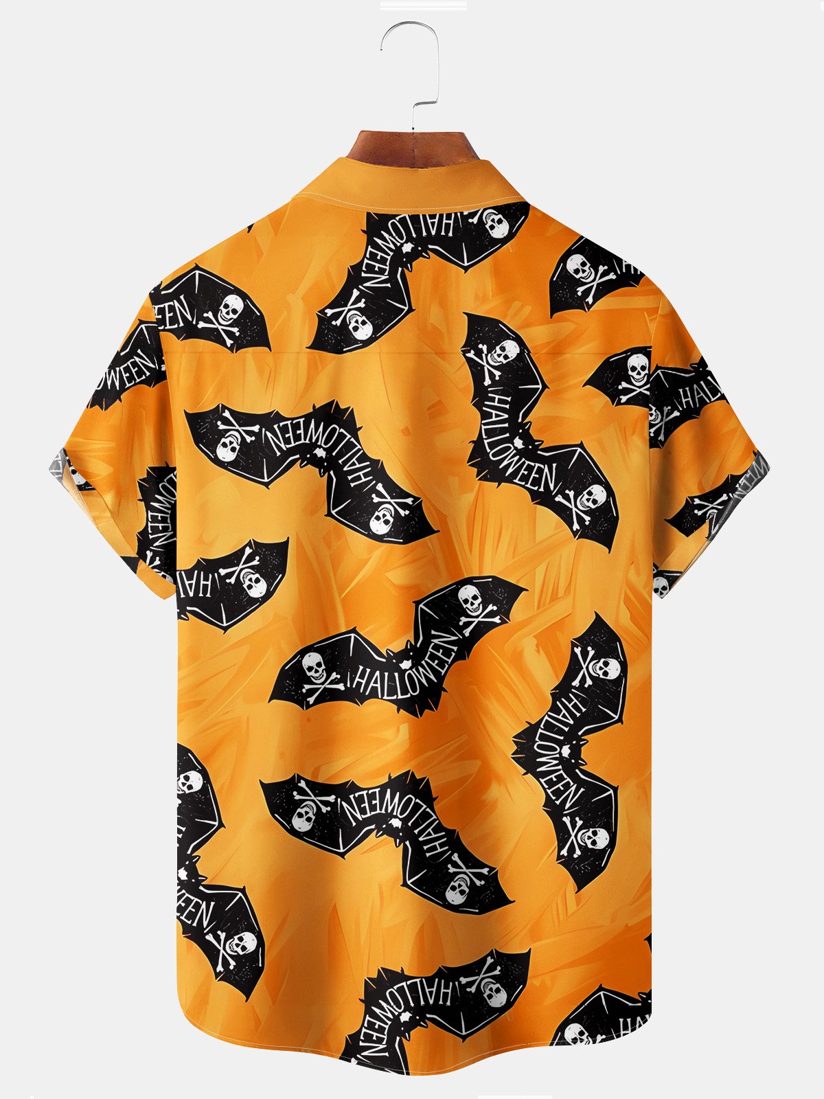 Halloween Orange Men's Hawaiian Shirts Pumpkin Monster Bat Stretch Plus Size Aloha Camp Button-Down Shirts