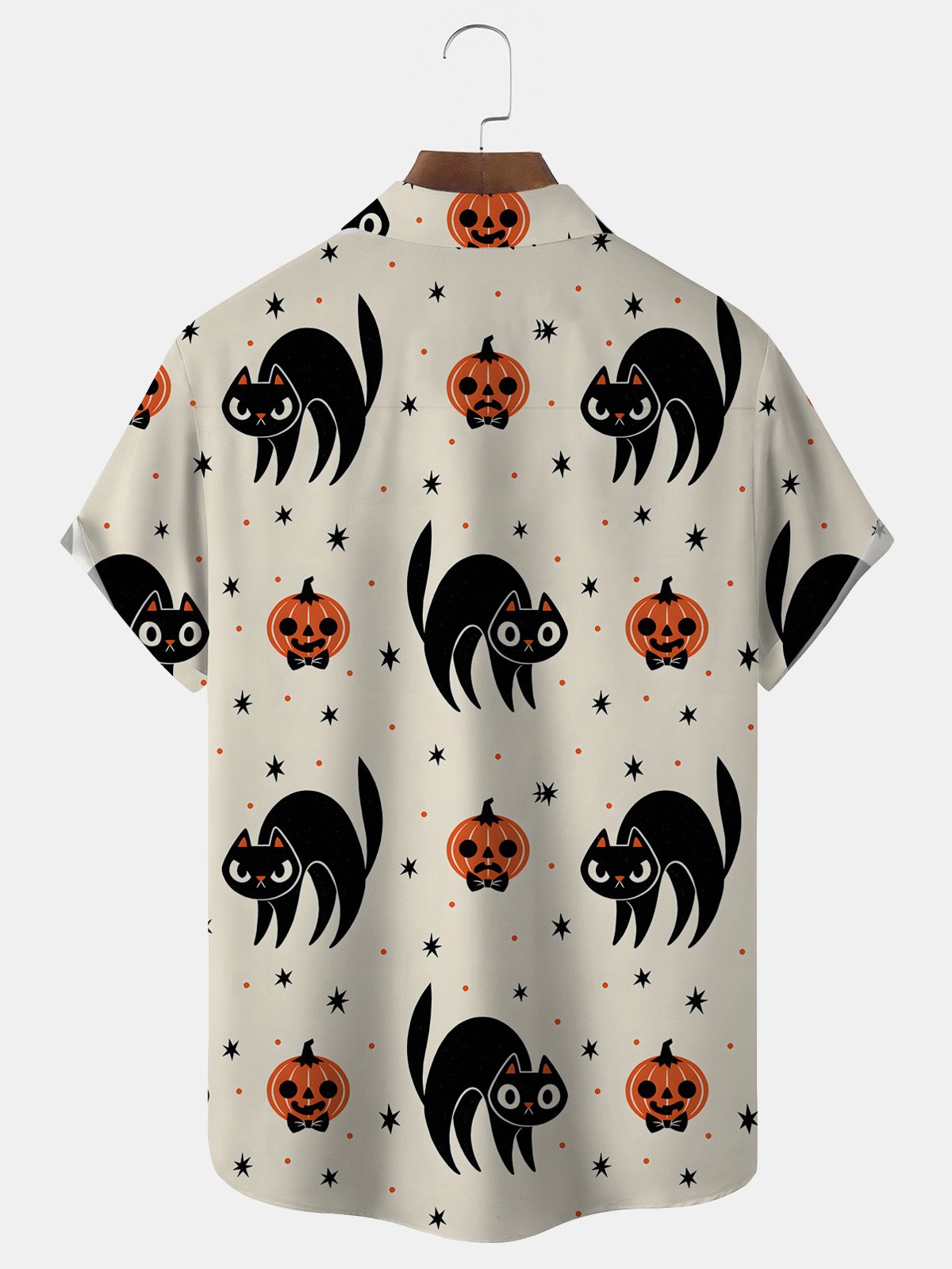 Halloween Pumpkin Ghost Print Men's Button Pocket Short Sleeve Shirt