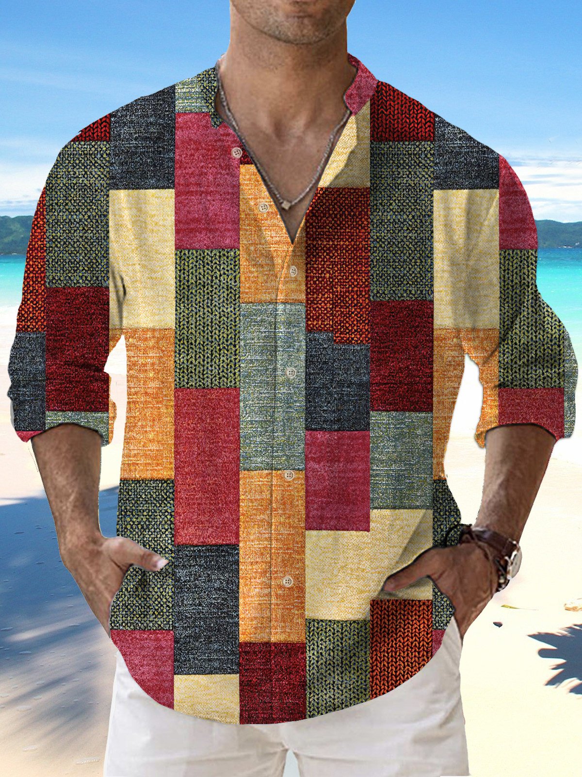 JoyMitty Instrument Guitar Music Beauty Print Men's Button Pocket Shirt