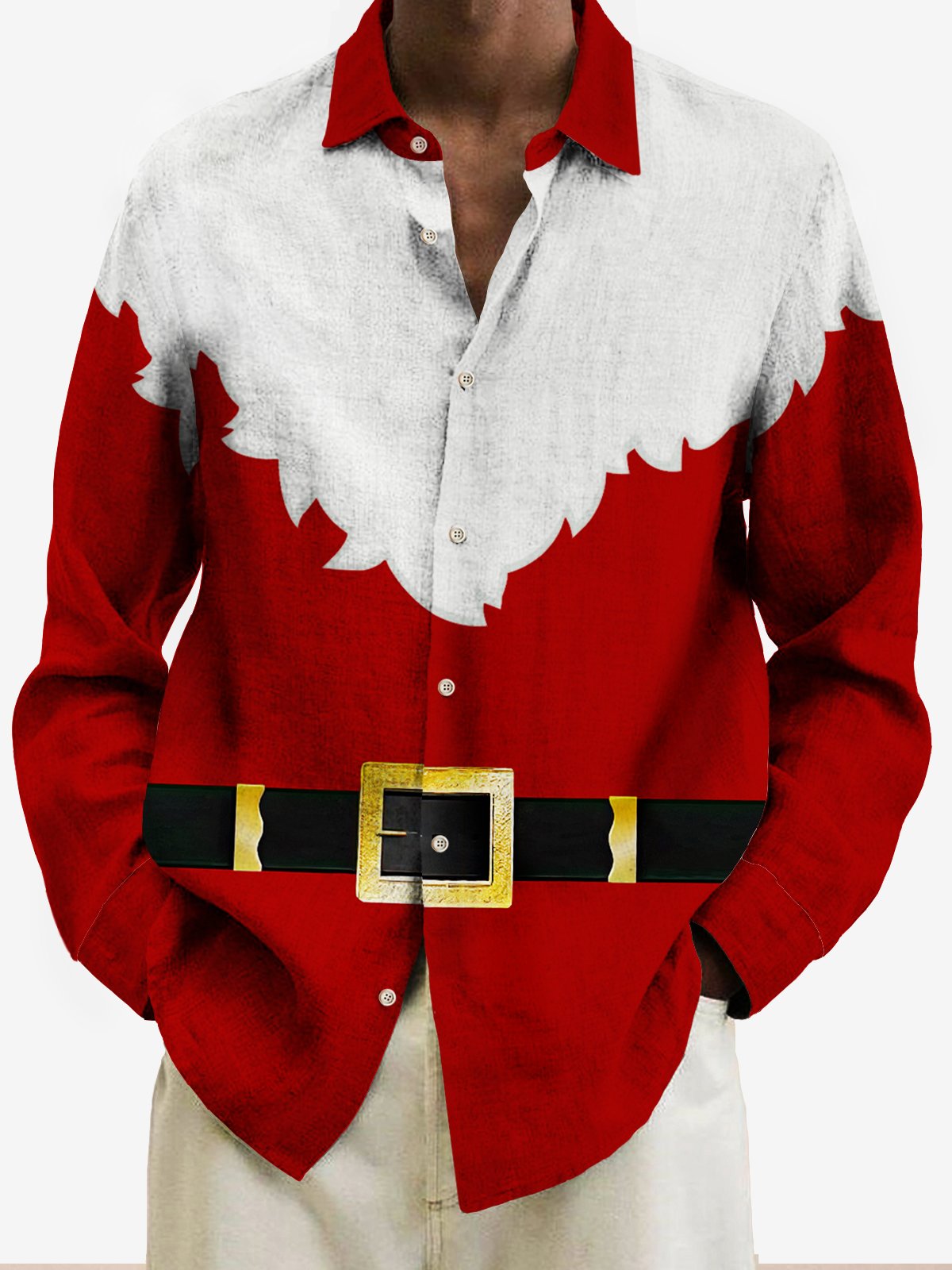 Holiday Christmas Men's Long Sleeve Shirt Lapel Santa Claus Cartoon Camp Casual Drama Pocket Costume Shirt