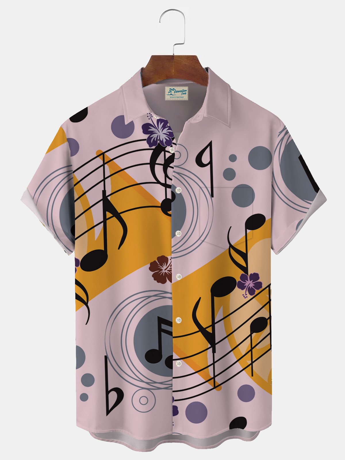 JoyMitty Music Note Print Men's Button Pocket Short Sleeve Shirt