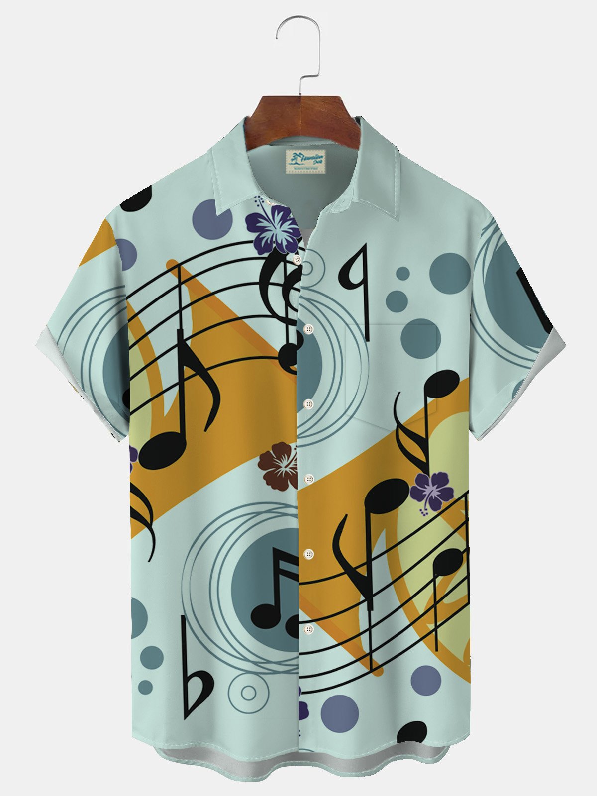 JoyMitty Music Note Print Men's Button Pocket Short Sleeve Shirt