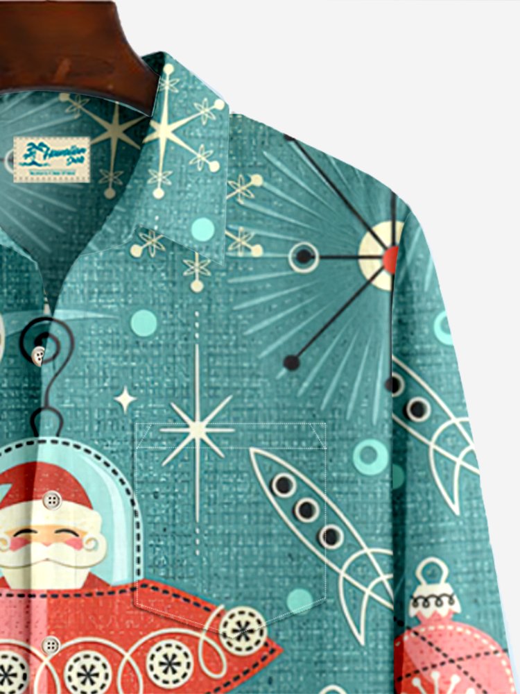 JoyMitty Christmas Print Men's Button Pocket Shirt