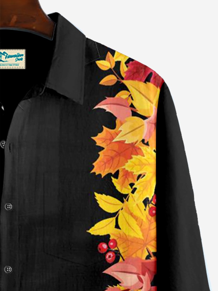 JoyMitty Thanksgiving Maple Leaf Print Oversized Long Sleeve Shirt