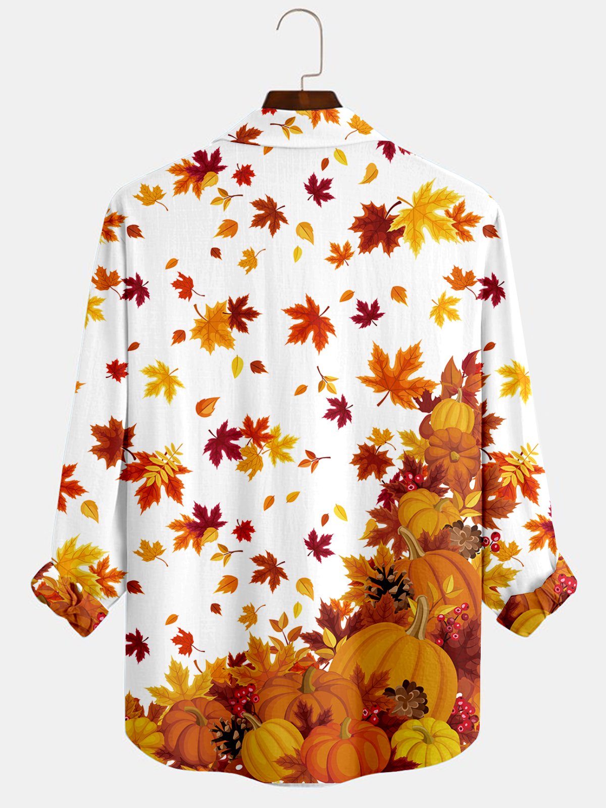 JoyMitty Thanksgiving Maple Leaf Print Oversized Long Sleeve Shirt