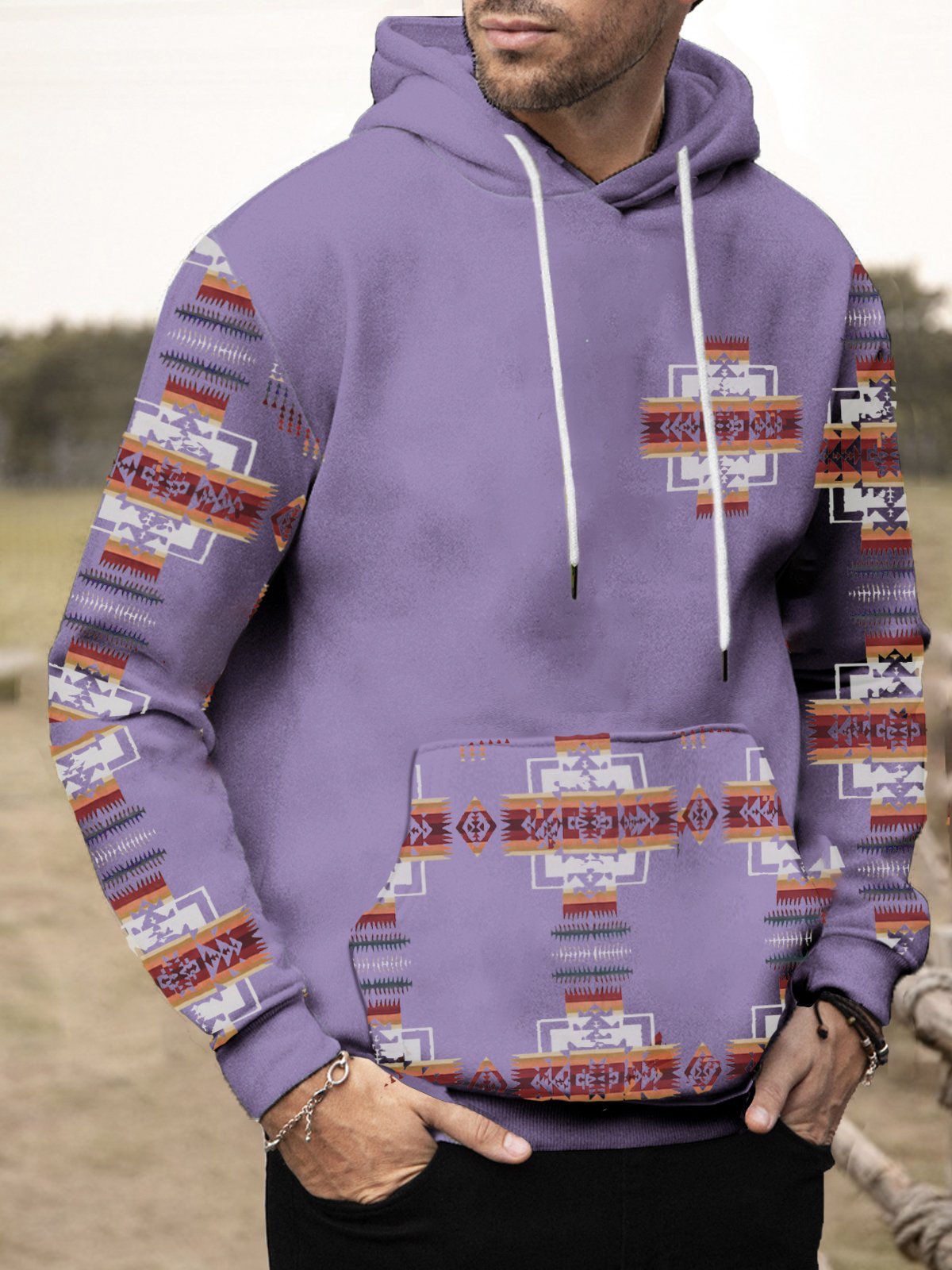 JoyMitty Men's Western Aztec Drawstring Hoodies