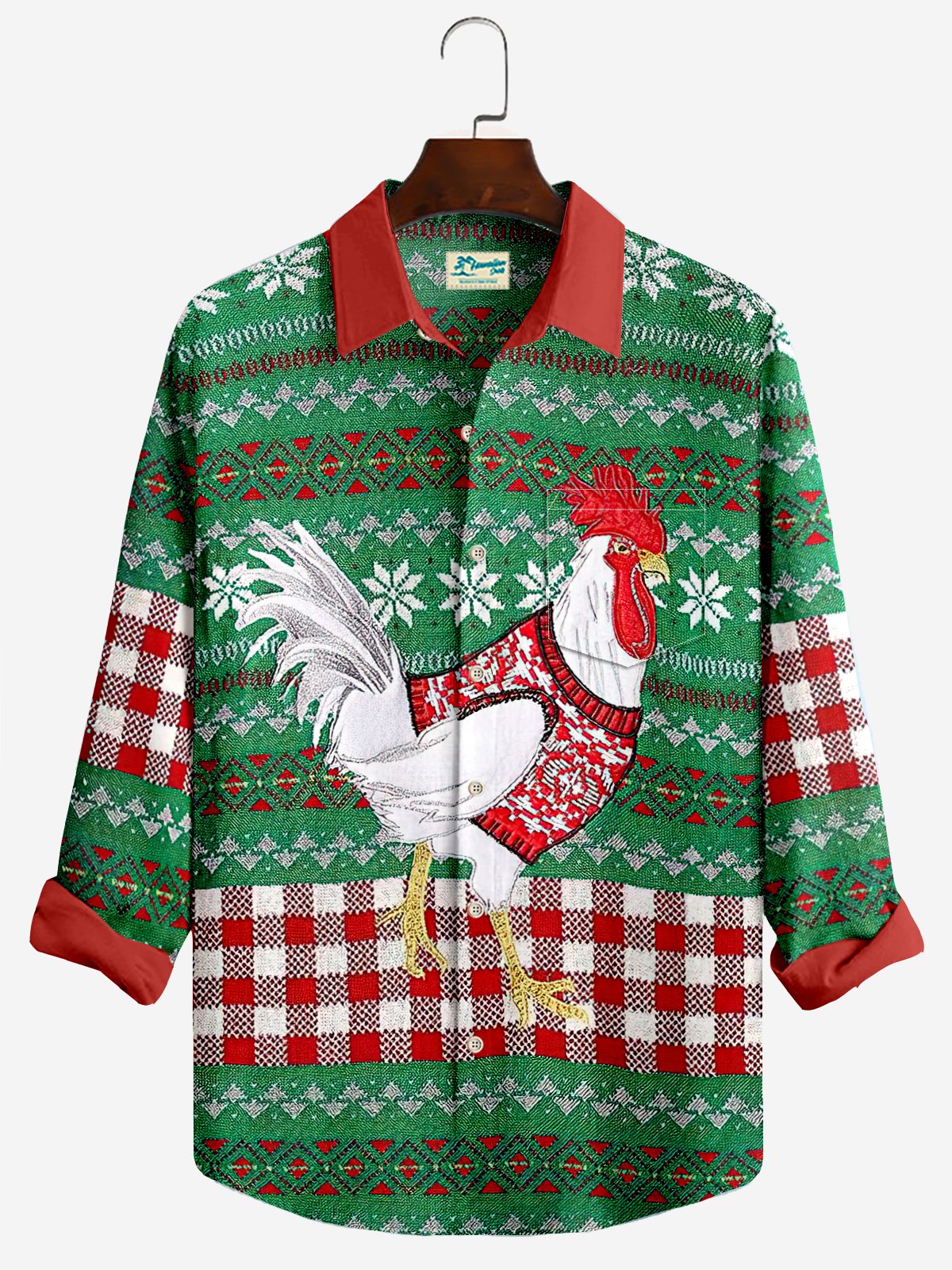 JoyMitty Christmas Print Men's Button Pocket Shirt