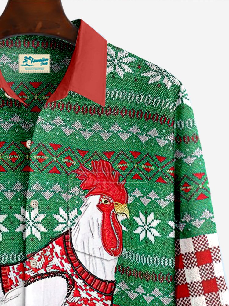 JoyMitty Christmas Print Men's Button Pocket Shirt