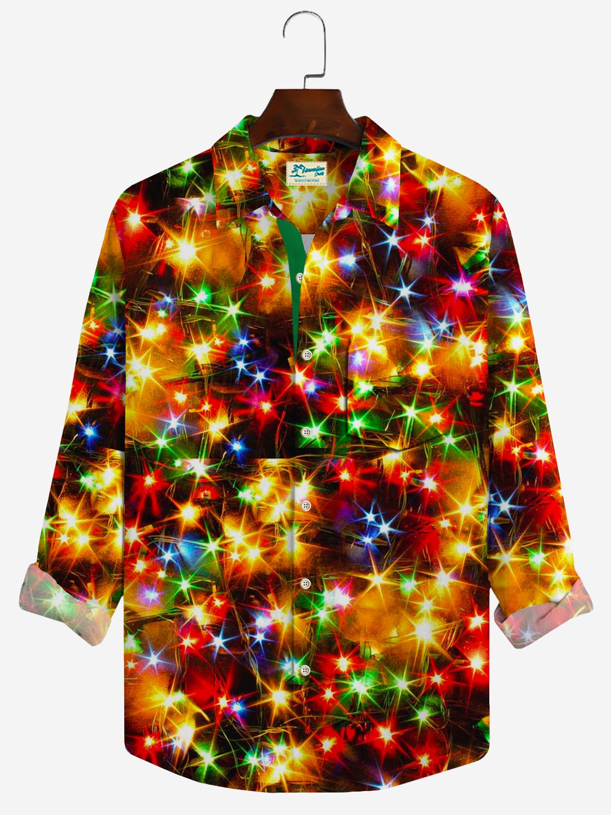 JoyMitty Christmas Gold Neon Men's Long Sleeve Shirts Stretch Plus Size Drama Costume Button Shirts