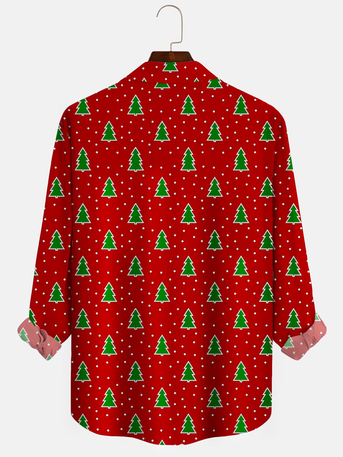 JoyMitty Christmas Red Men's Long Sleeve Shirts Christmas Tree HOHOHO Cartoon Art Camp Button Shirts
