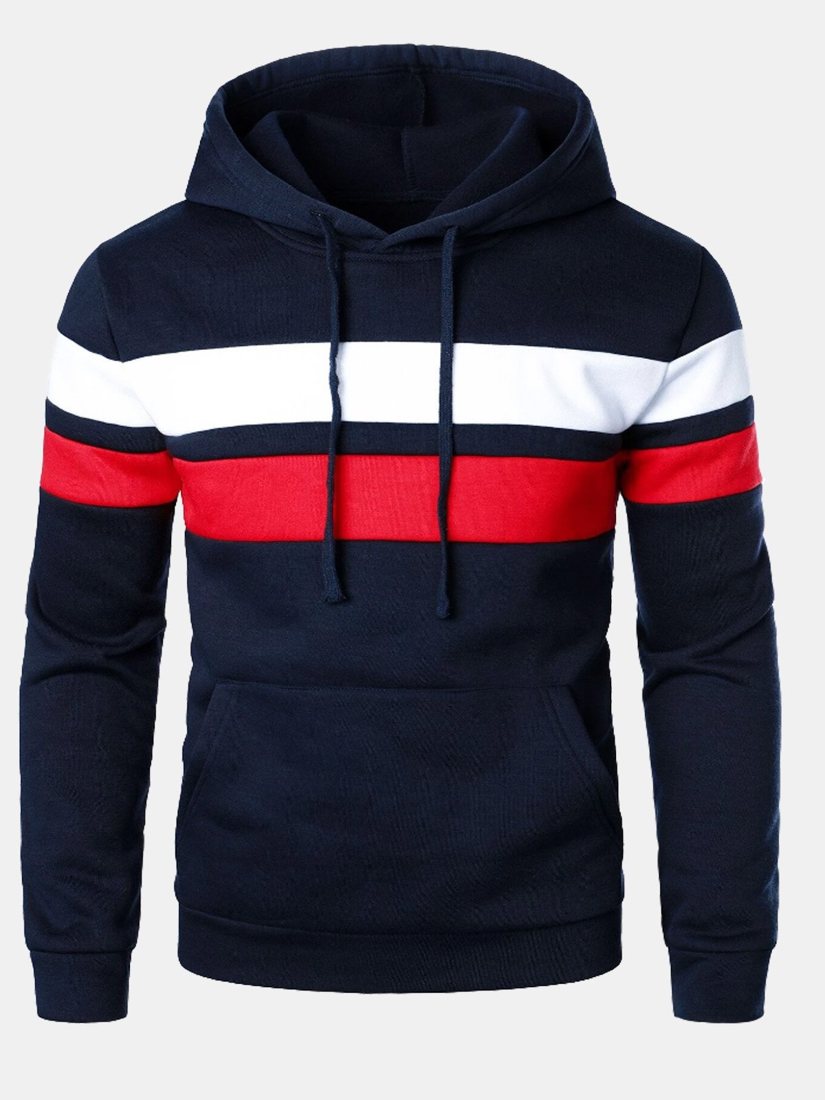 JoyMitty Men's Color Block Print Basic Drawstring Hoodie