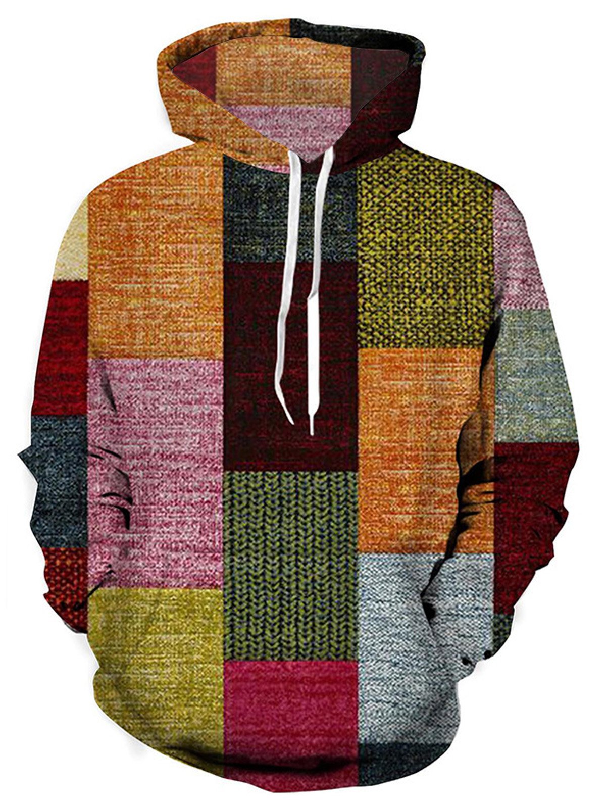 JoyMitty Men's Geometric Color Block Print Basic Drawstring Hoodie