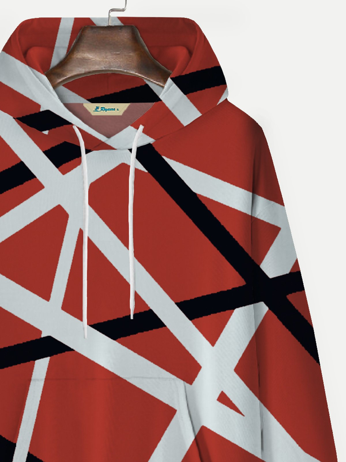 JoyMitty Retro Rock Red Geometric Music Art Men's Drawstring Hoodies Stretch Oversized Pocket Pullover Sweatshirts