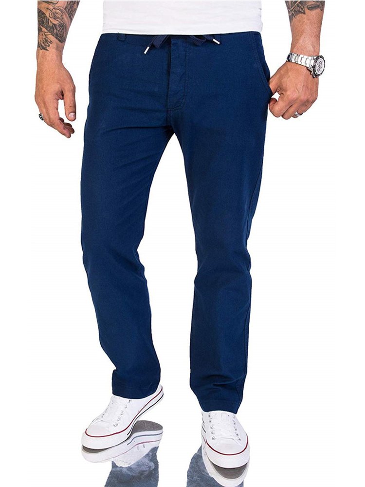 Men's Casual Pants Classic Solid Color Natural Fiber Men's Pants Large Pockets Men's Sweatpants Men