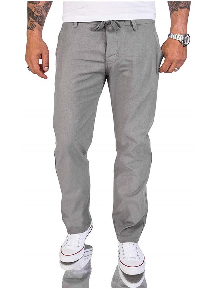 Men's Casual Pants Classic Solid Color Natural Fiber Men's Pants Large Pockets Men's Sweatpants Men