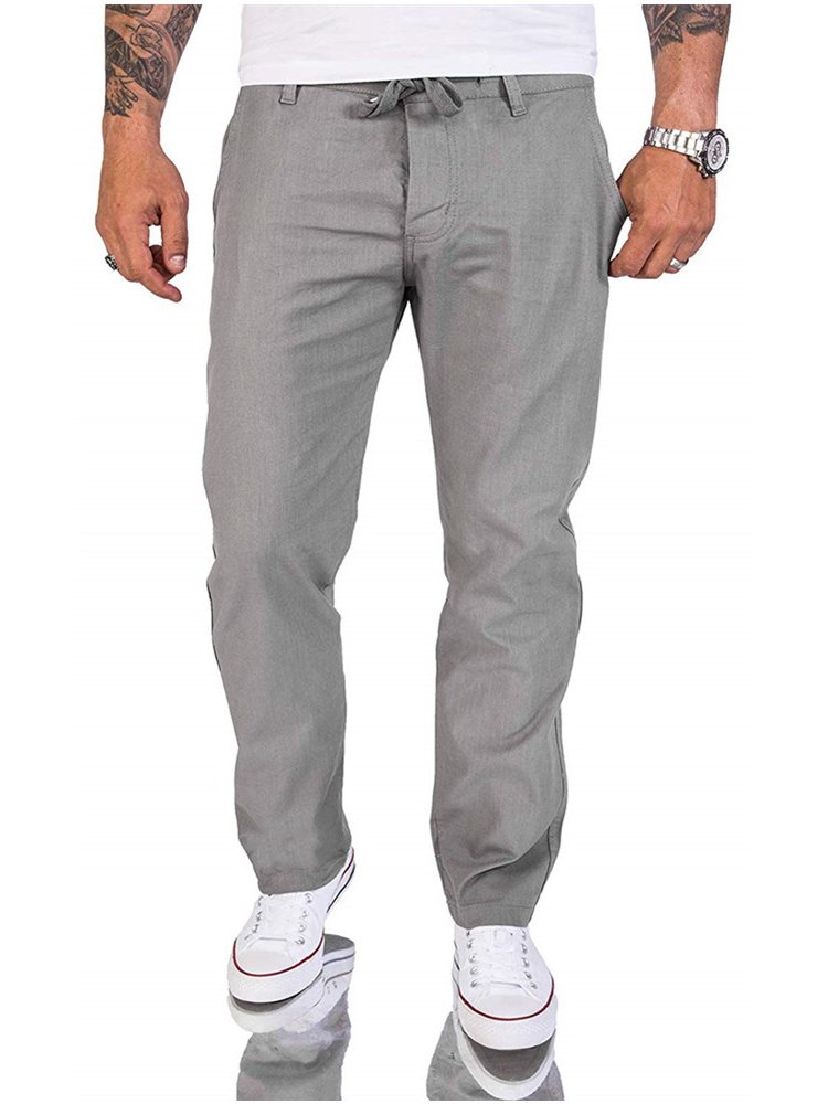 Men's Casual Pants Classic Solid Color Natural Fiber Men's Pants Large Pockets Men's Sweatpants Men