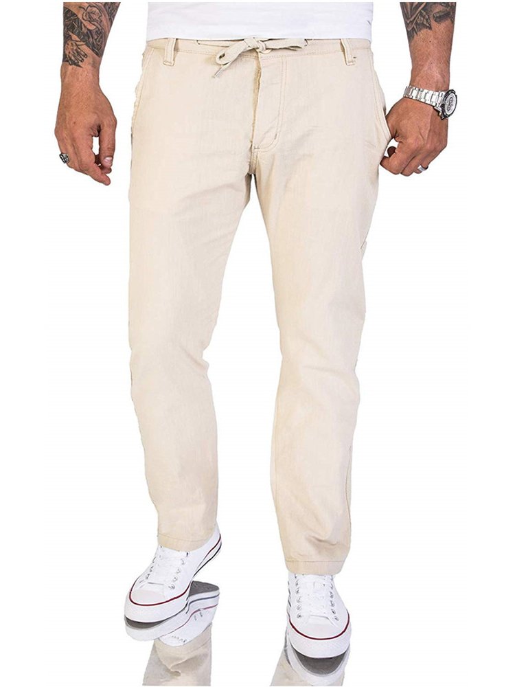 Men's Casual Pants Classic Solid Color Natural Fiber Men's Pants Large Pockets Men's Sweatpants Men
