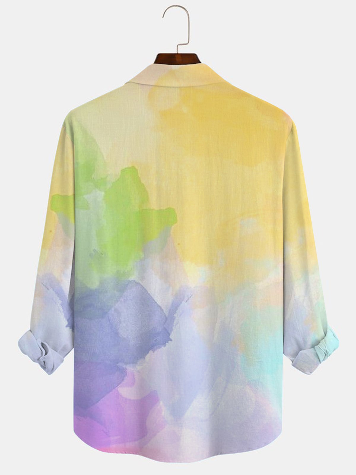 JoyMitty Ombre Print Beach Men's Hawaiian Oversized Long Sleeve Shirt with Pockets