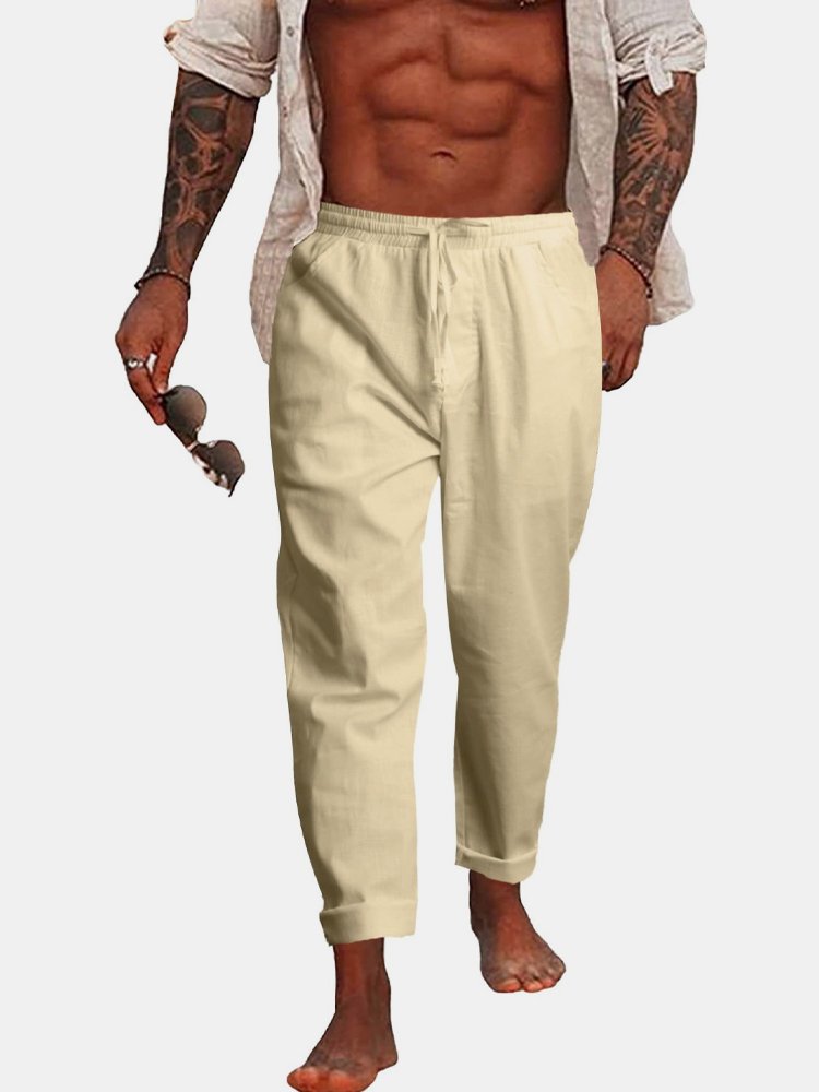 JoyMitty Men's Outdoor Leisure Holiday Comfortable Nature  Fiber Loose Elastic Waist Trousers