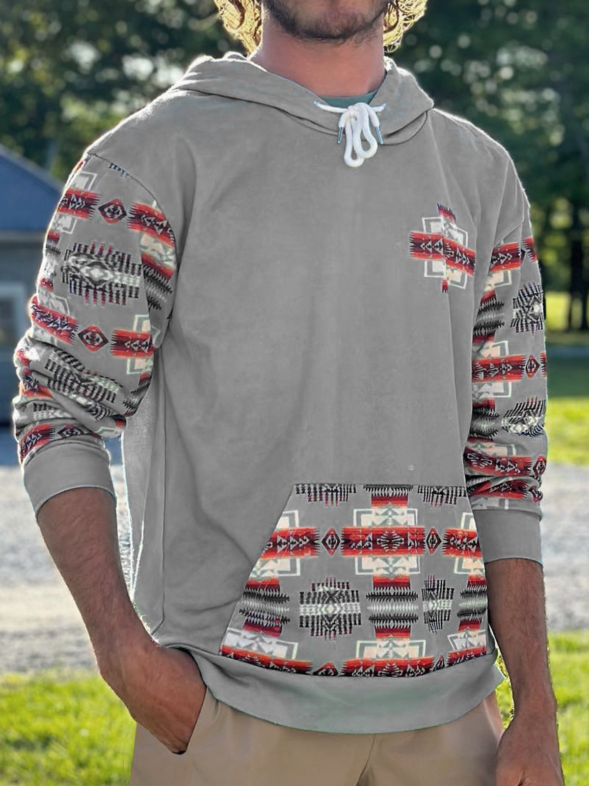 JoyMitty Men's Western Aztec Drawstring Hoodies