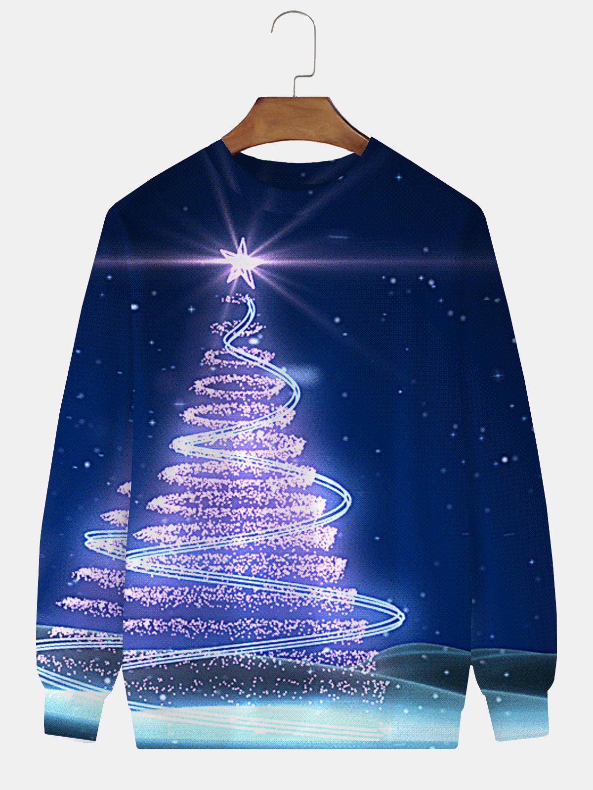 JoyMitty Men Christmas Christmas Tree Ombre Print Crew Neck Sweatshirt