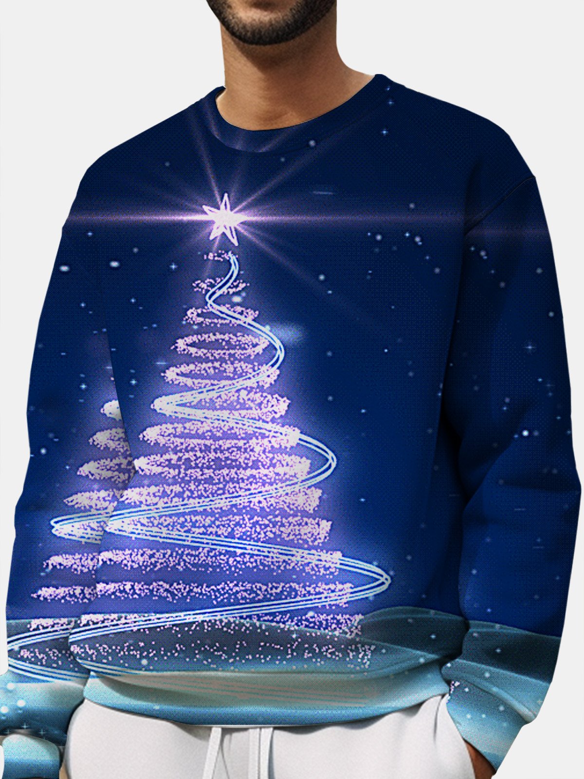 JoyMitty Men Christmas Christmas Tree Ombre Print Crew Neck Sweatshirt