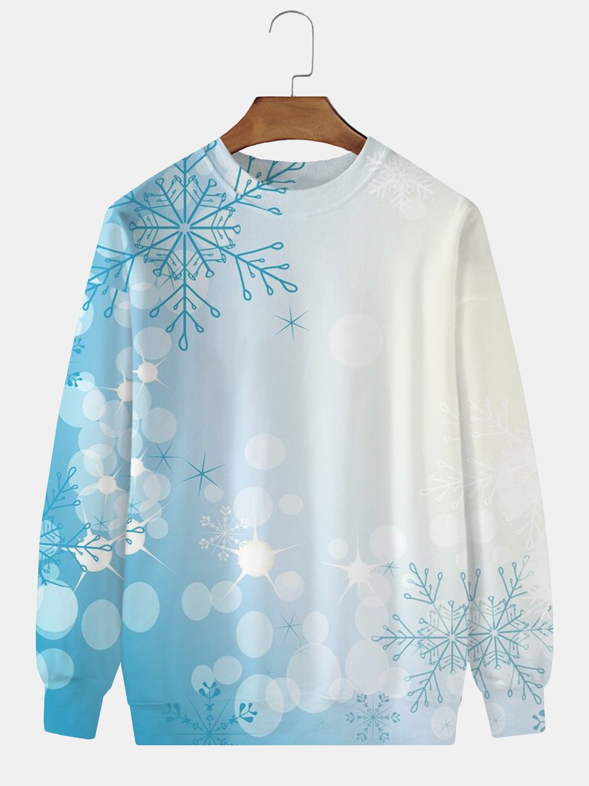 JoyMitty Men Christmas Snowflake Ombre Print Crew Neck Sweatshirt