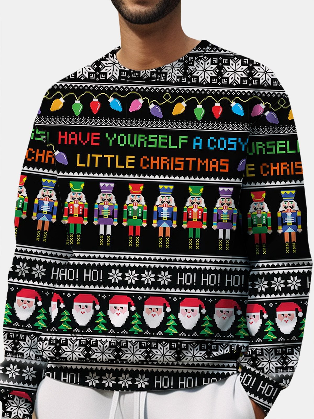 JoyMitty Men's Christmas Cartoon Fun Printed Crew Neck Sweatshirt
