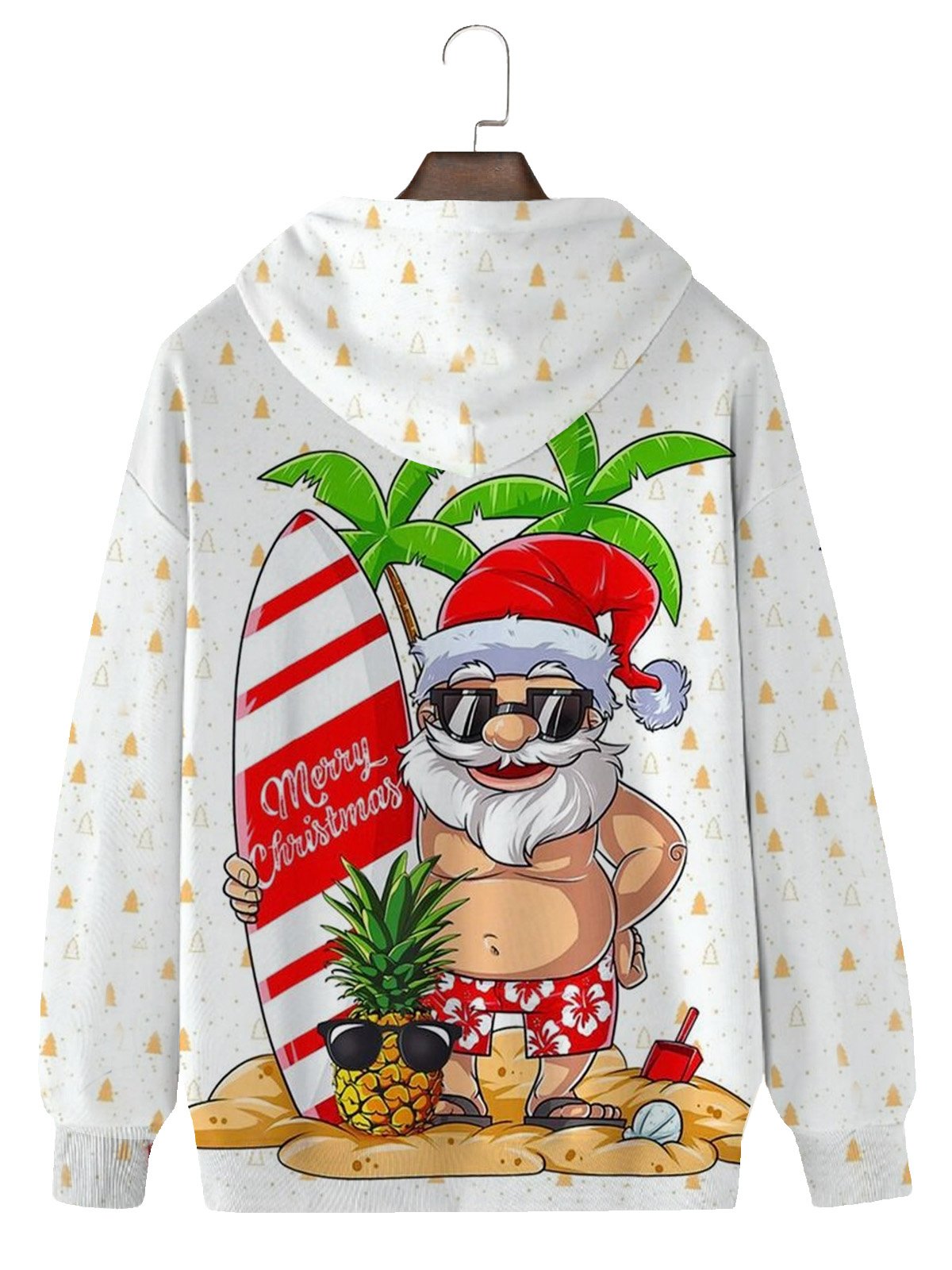 JoyMitty Men's Hawaiian Santa Surfer Print Hooded Sweatshirt