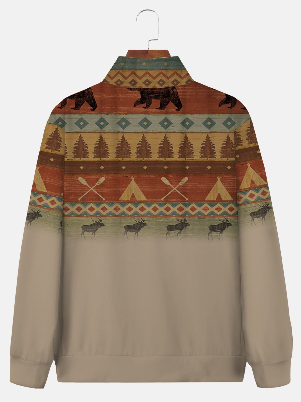 JoyMitty Men's Aztec Print Art Festive Stand Collar Oversized Sweatshirt